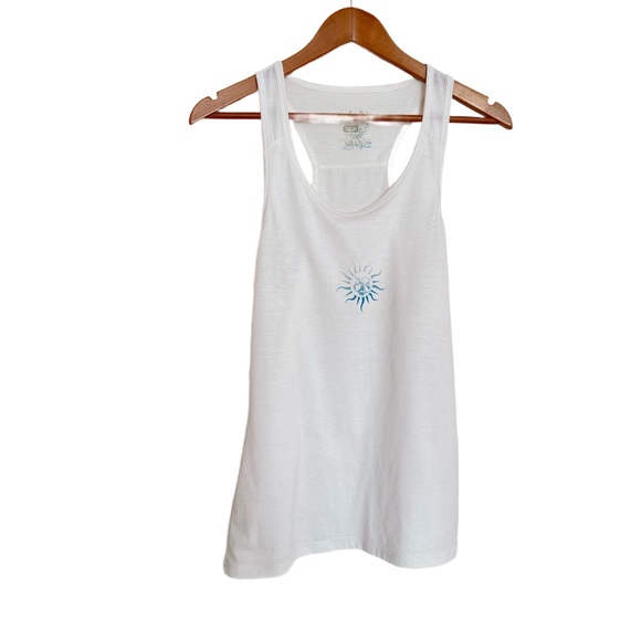 #91 SALT LIFE ~ Women’s White Tank Top with Signature Blue Sun Graphic Design - Picture 9 of 10